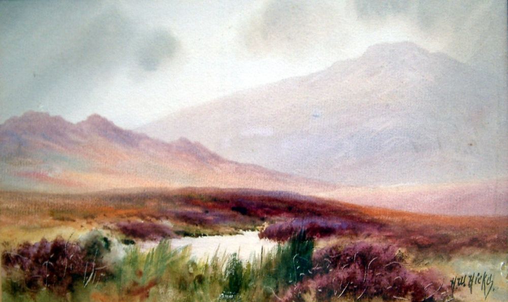 Herbert W. Hicks (1880-1944), watercolour, Moorland scene, signed, 13.5 x 22cm